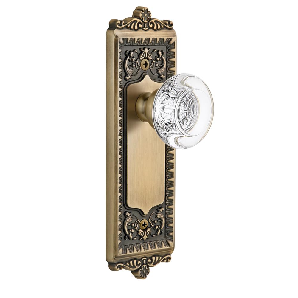 Grandeur by Nostalgic Warehouse WINBOR Passage Knob - Windsor Plate with Bordeaux Crystal Knob in Vintage Brass